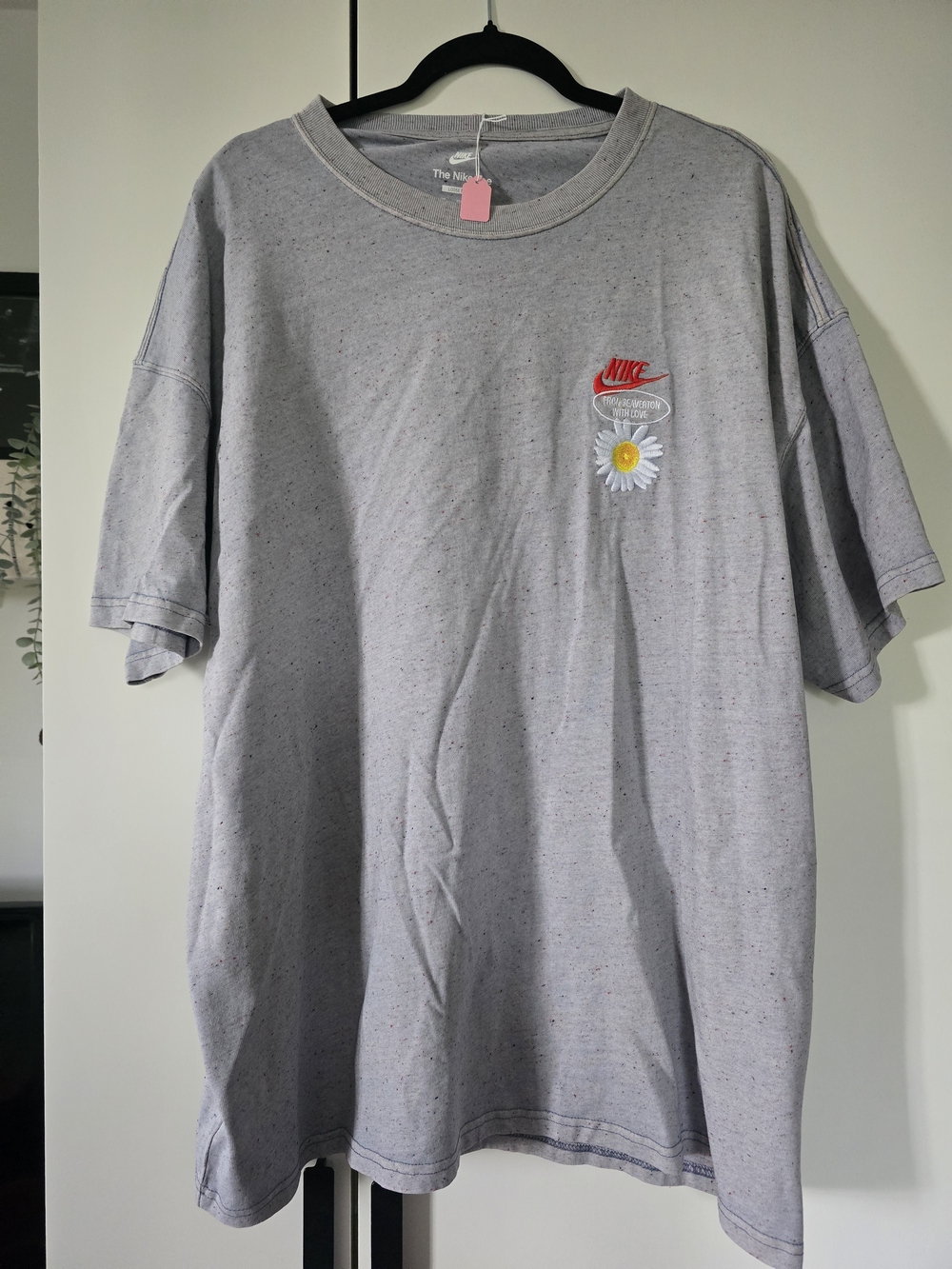 Nike Grey Speckled Tee with Daisy Embroidery